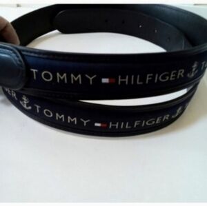Vintage Tommy Hilfiger Navy Leather Men's Belt W/Fabric Inlay 42/105 L-47.5"